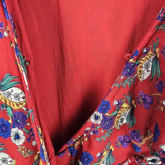 MAEVE BY ANTHROPOLOGIE Rosalia‎ Wrap Dress Ruffled Floral Red Womens Size 12 - Picture 5 of 16
